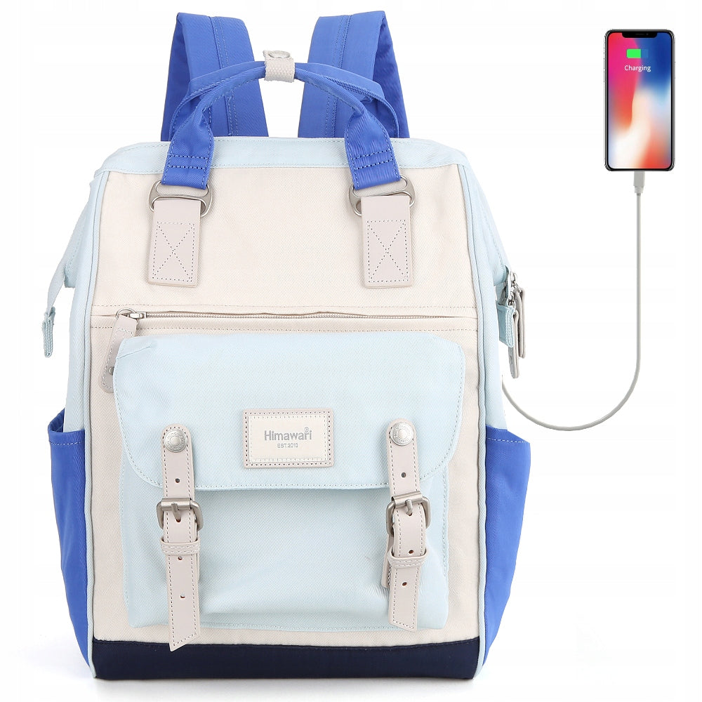 Backpack Himawari 9018 for laptop 14-15 with USB cream-blue-cornflower
