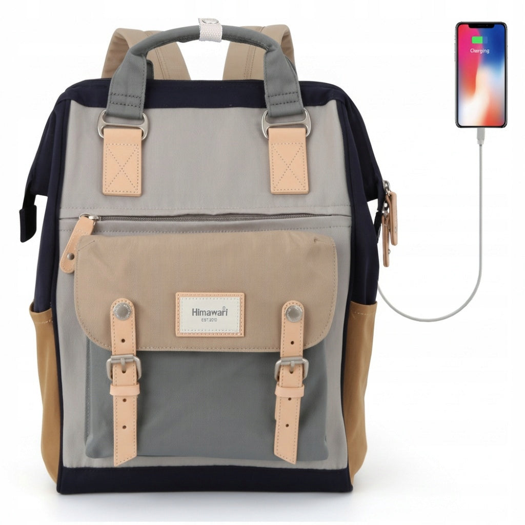 Backpack Himawari 9018 for laptop 15,6" with USB #01 grey-coffee-blue