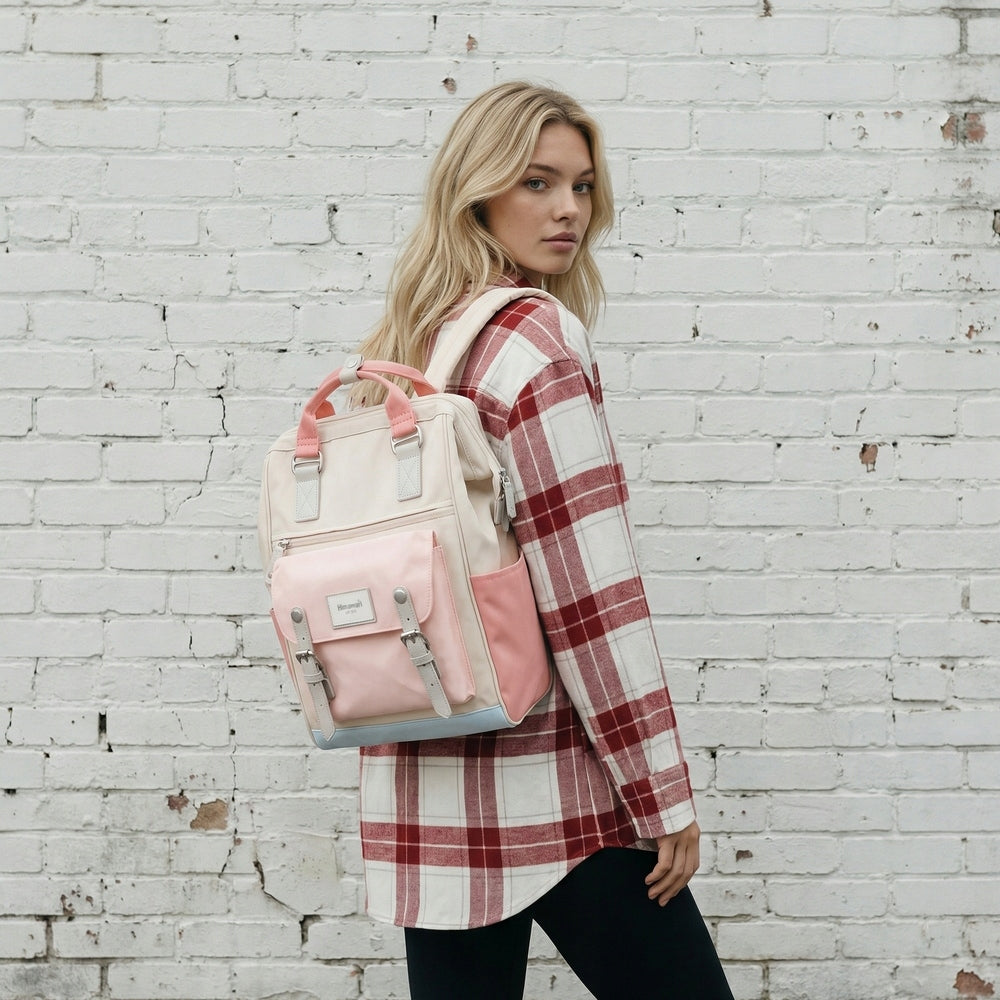 Backpack Himawari 9018 for laptop 15,6" with USB #07 cream-pink-coral Manufacturer code 9018