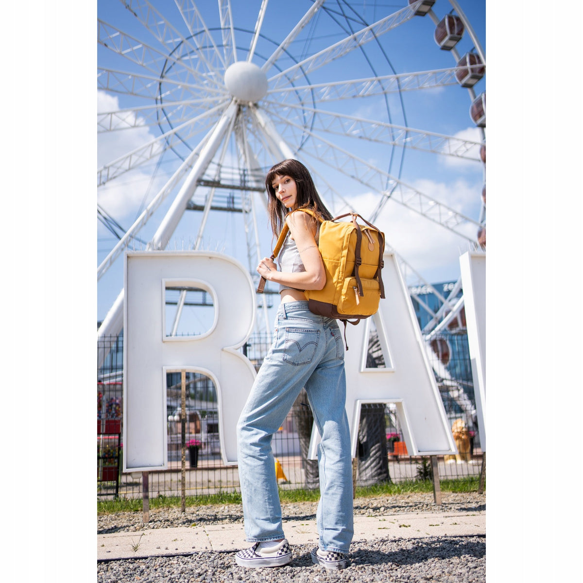 Backpack Himawari Study M, brown, mustard Himawari Brand Himawari