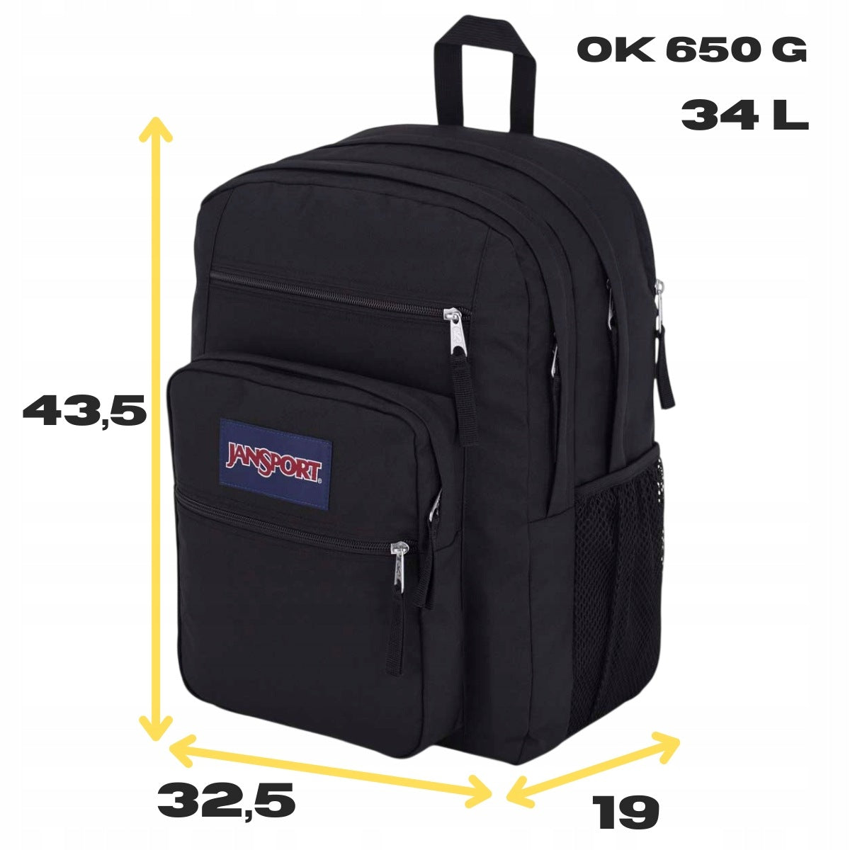 Backpack JanSport Big Student Black 34L for school laptop 15 EK0A5BAHN551 Manufacturer code EK0A5BAHN551