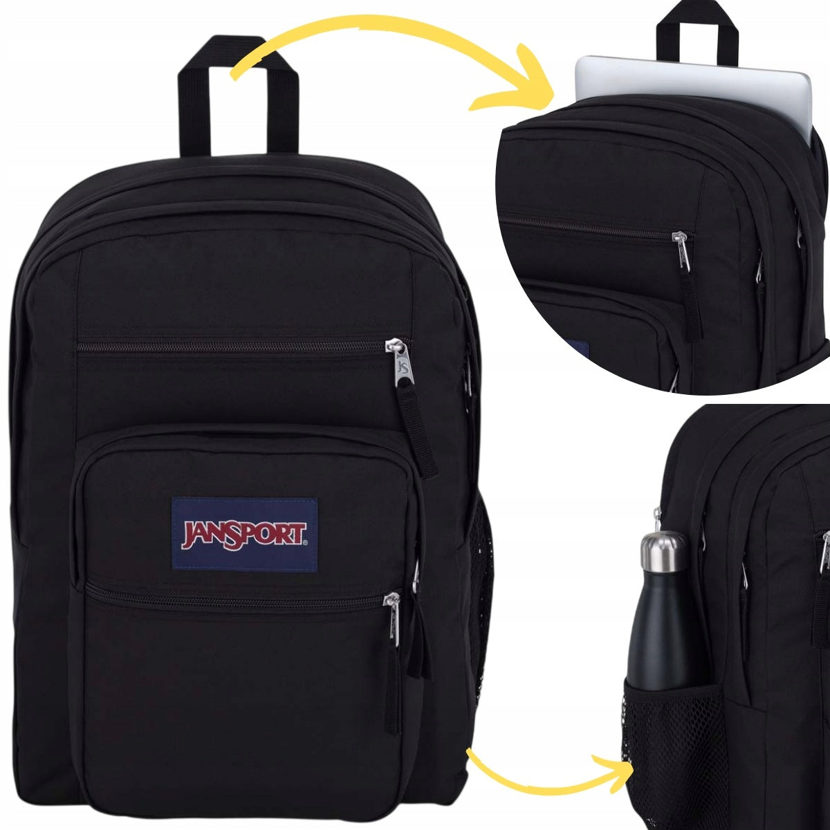 Backpack JanSport Big Student Black 34L for school laptop 15 EK0A5BAHN551