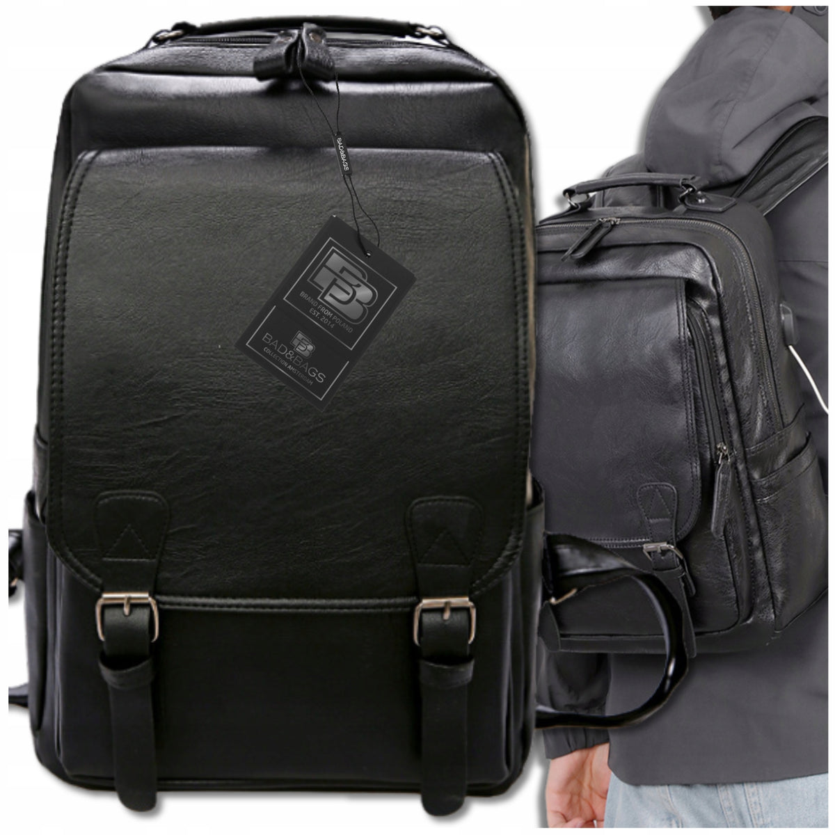 Backpack Leather black for aircraft handheld USB business cabin BAD&BAGS Packaging status original