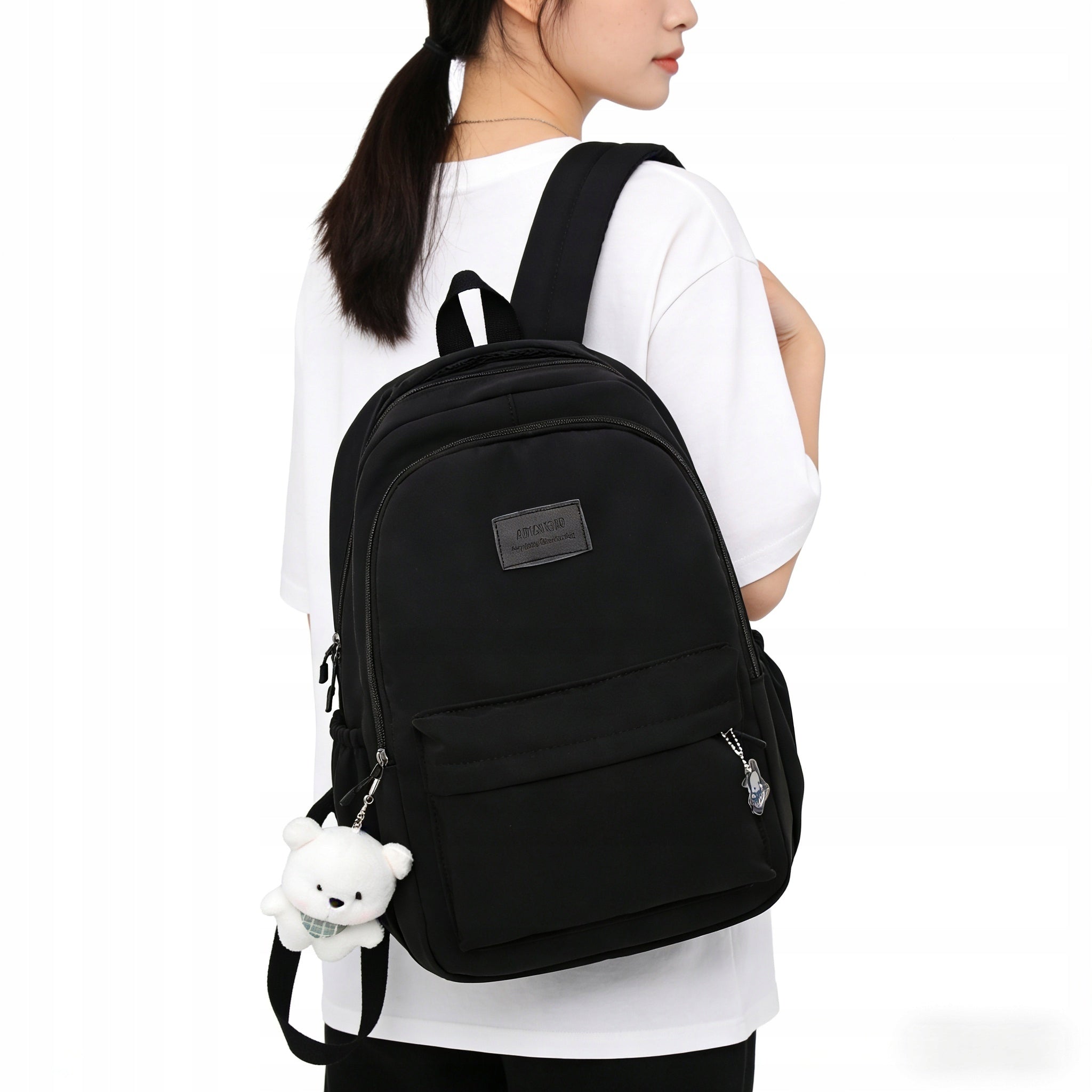 Backpack Lightweight Black Youth Sports School + Keychain Bear
