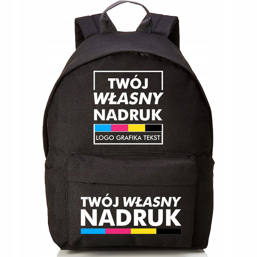 Backpack Own Print Logo Graphic Text Advertising Events School Black 18l
