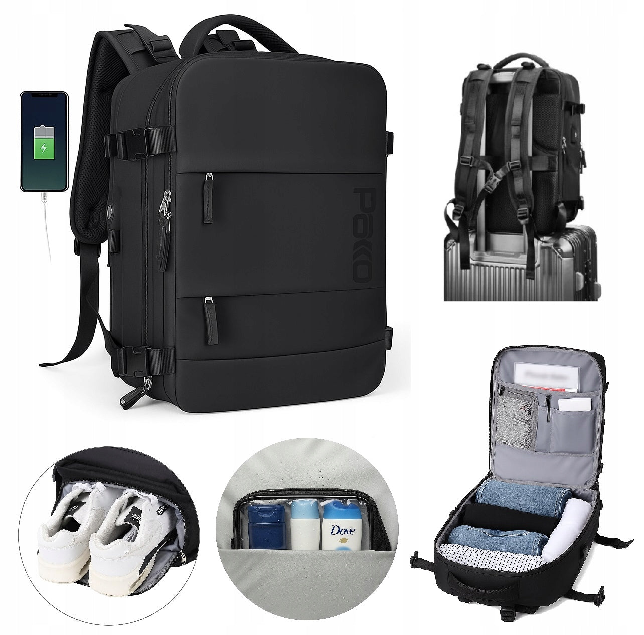 Backpack PAKO Hand Luggage for Airplane Wizzair Rayanair 40x30x20 USB T500