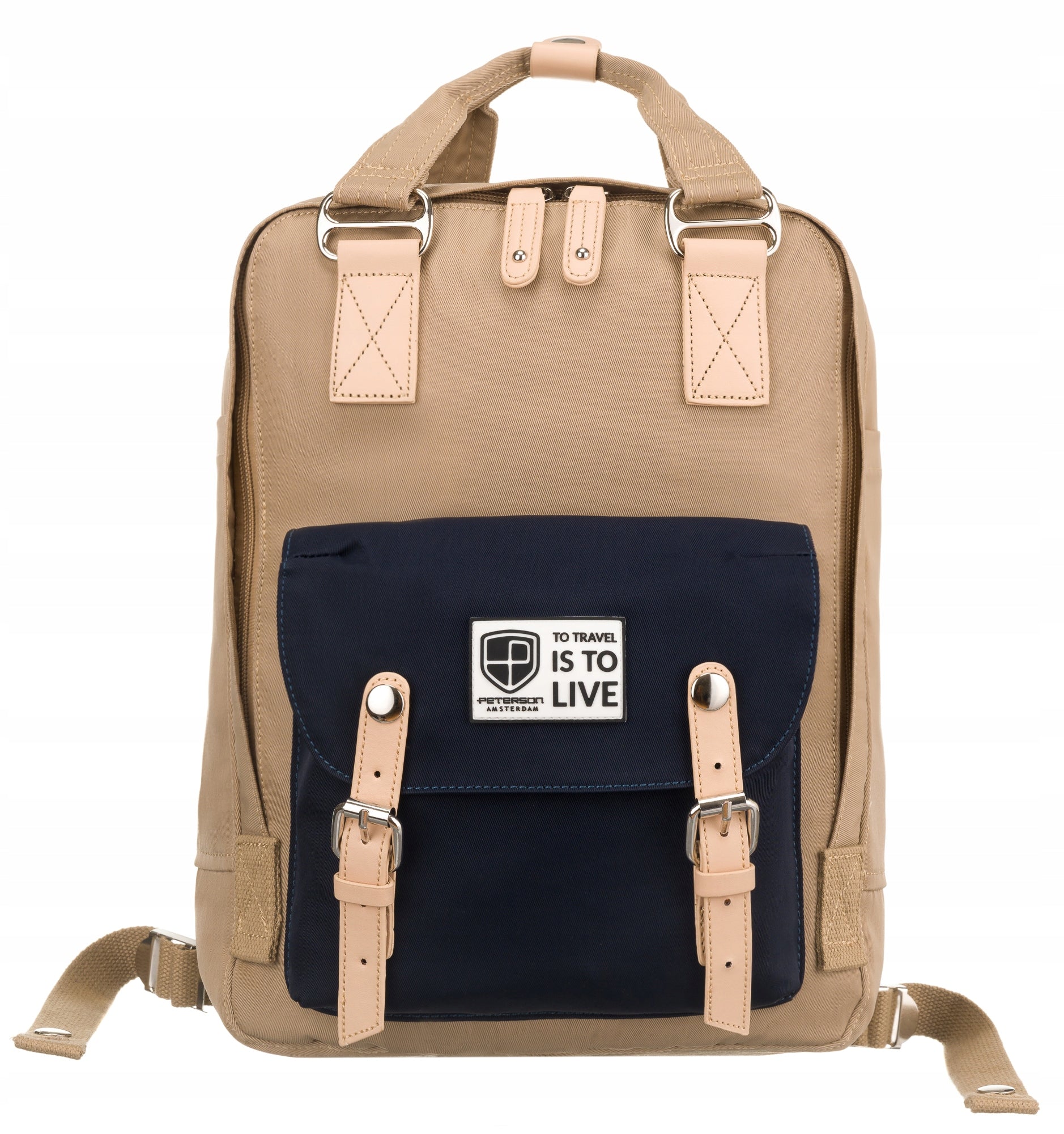 Backpack PETERSON city school PTN 2023-4-1430 beige-blue Brand Peterson