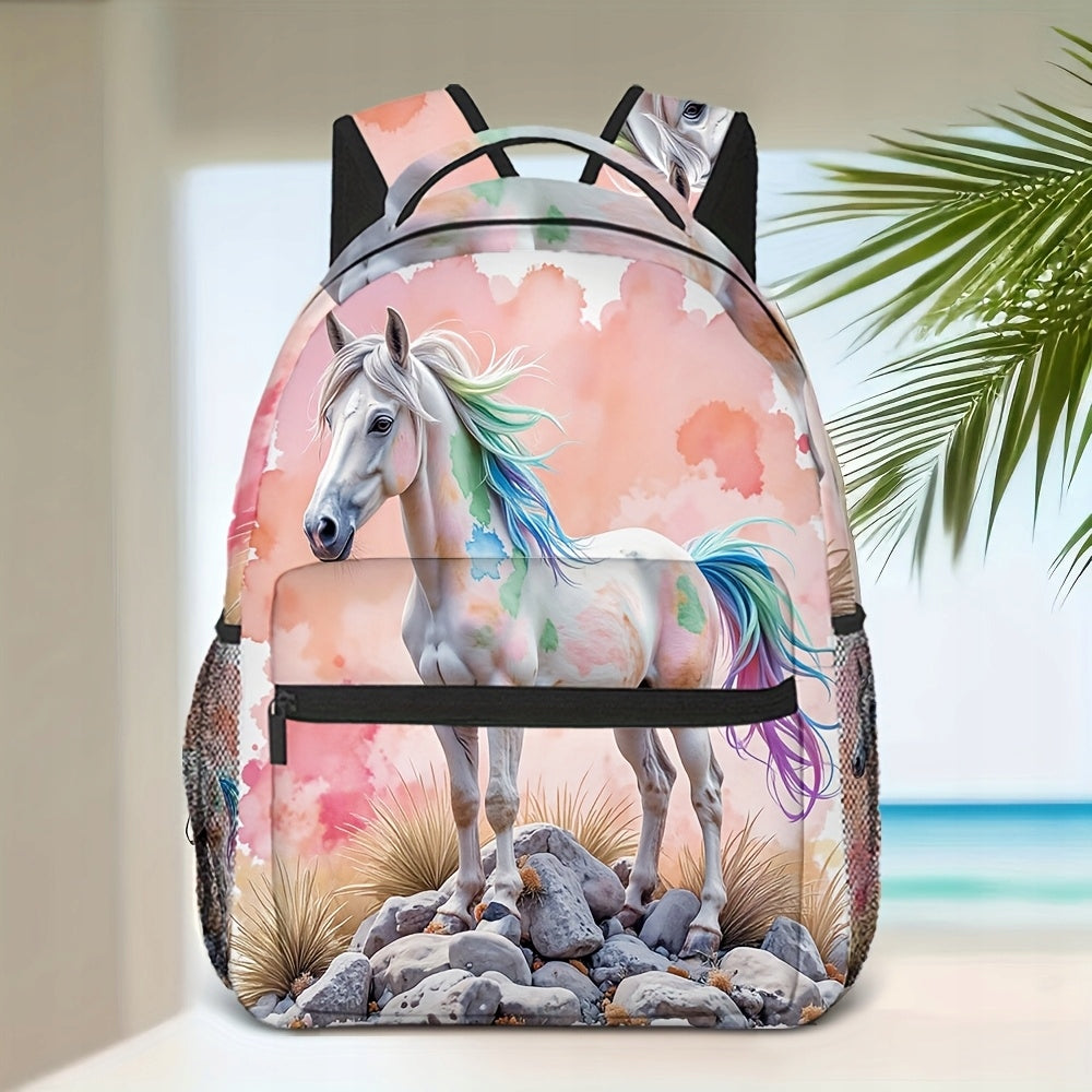 Backpack Painted Horse Chic Functional Campus Travel Commute
