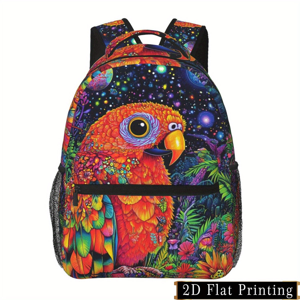 Backpack Parrot Print Large Capacity Multi-Compartment Adjustable Strap