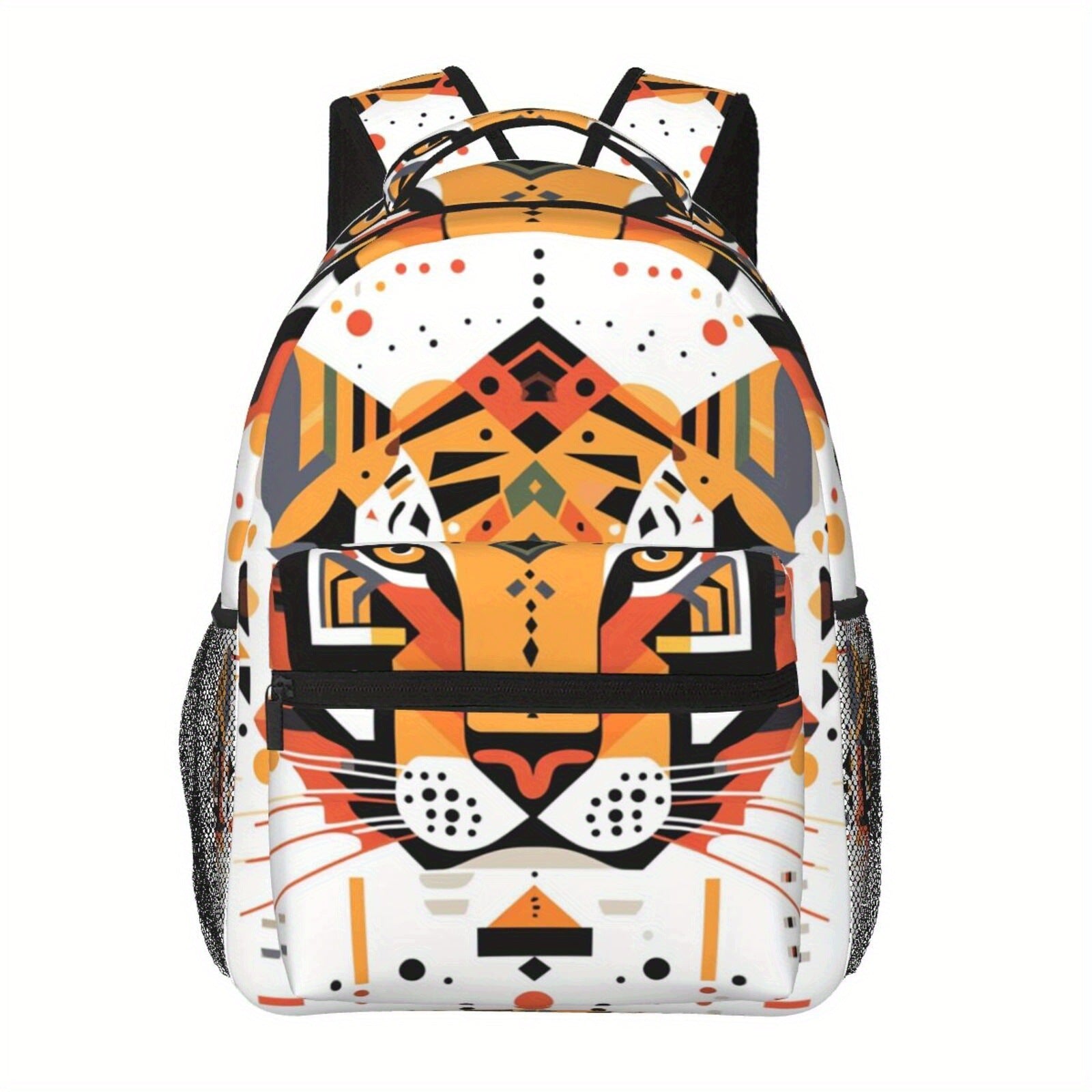 Backpack, Polyester, Geometric Tiger Avatar Pattern, Lightweight, Hand Wash Only