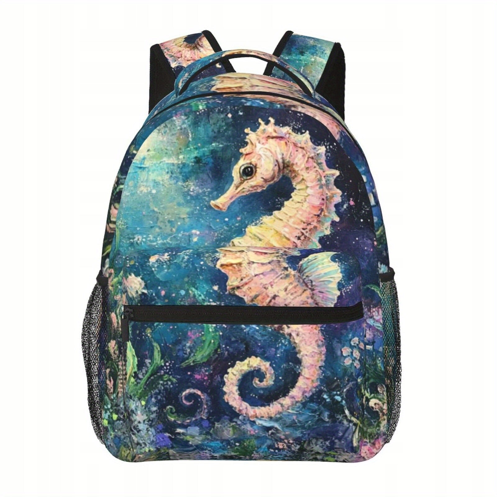 Backpack - Seahorse Ocean World Print, Lightweight Casual Sports Bag with Zipper