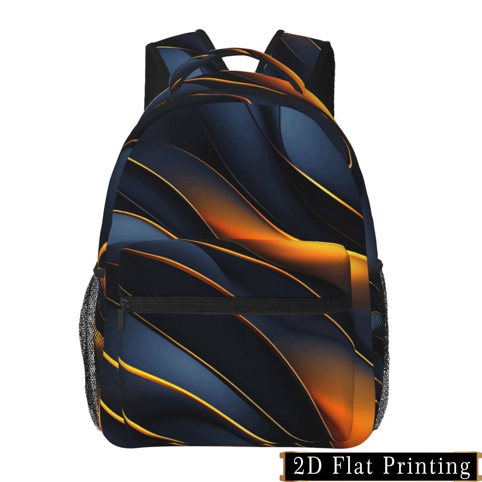 Backpack - Vibrant Orange & Blue Swirl Design, Multiple Compartments, Fits iPad
