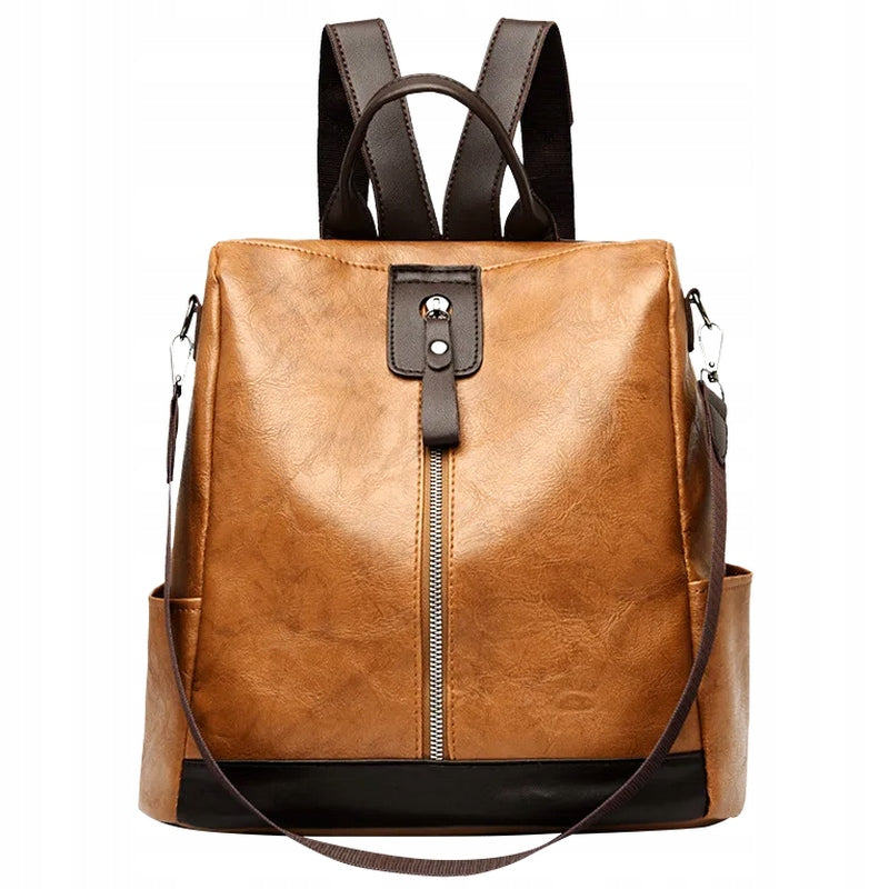 Backpack Women's Bag 2in1 Work Elegant Eco Leather BROWN Anti-Theft Packaging status original