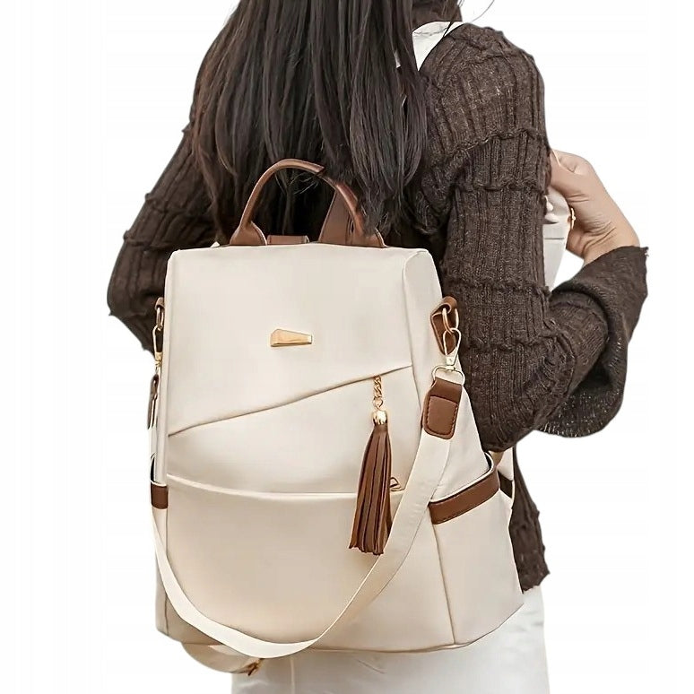 Backpack Women's Bag Cream Beige 2in1 Backpack Anti-Theft Pompon Brand Likado