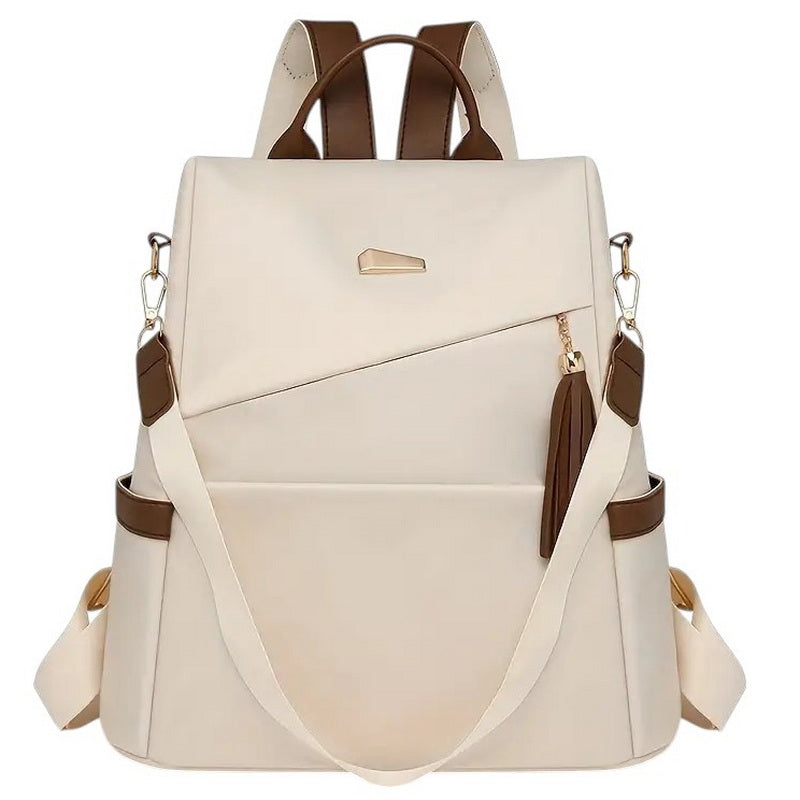 Backpack Women's Bag Cream Beige 2in1 Backpack Anti-Theft Pompon