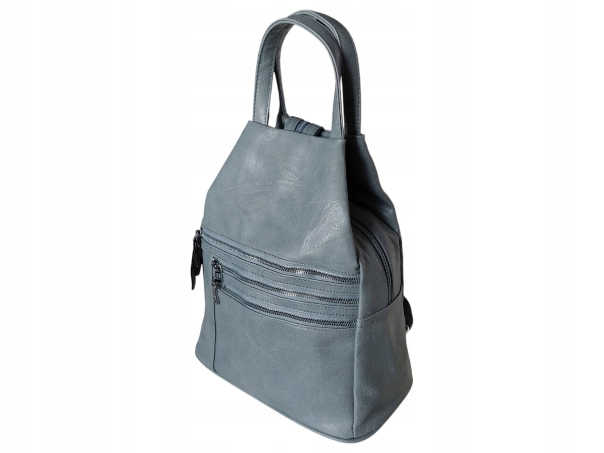 Backpack Women's Shoulder Bag, Eco-Leather, Urban, 7 Pockets, Blue Packaging status original