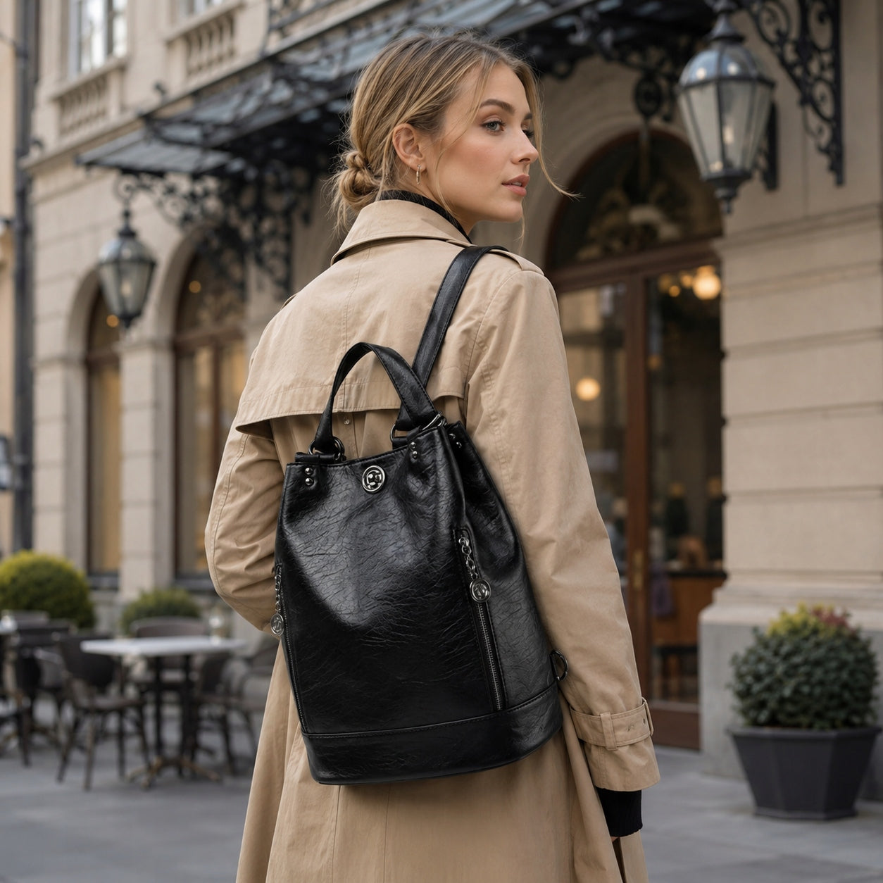 Backpack Women's black leather bag backpack roomy AS Kind elegant