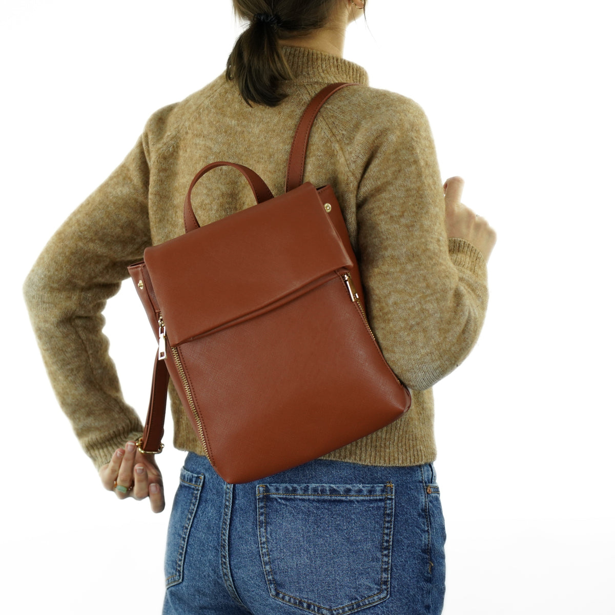 Backpack Women's urban small brown backpack elegant roomy strong SOLIER