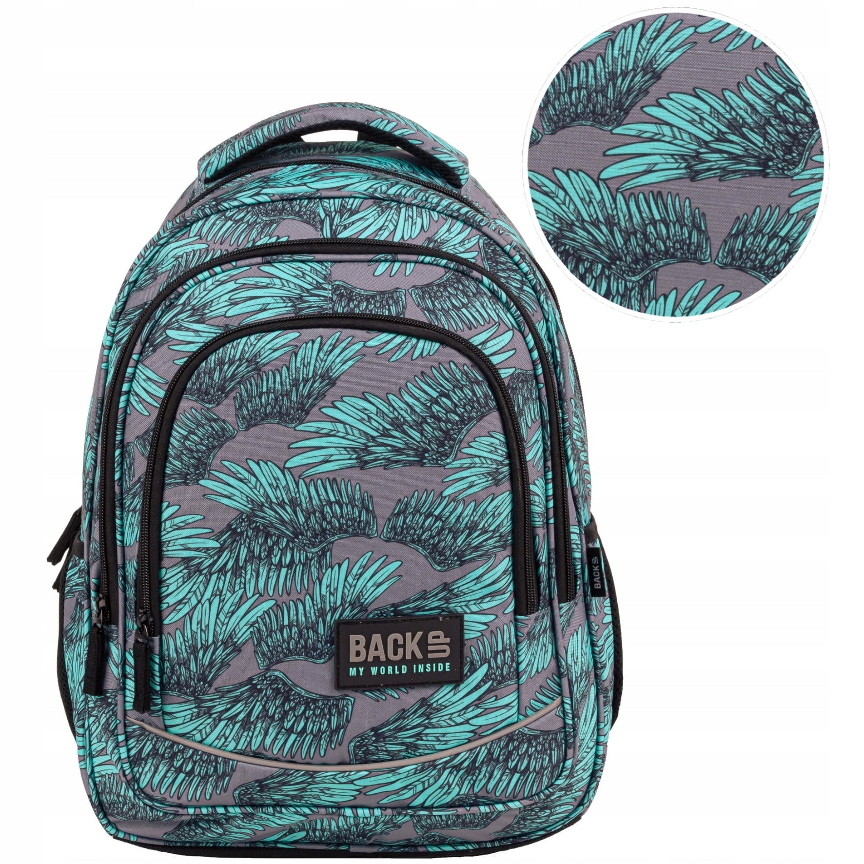 Backpack backup school wings class 6-8 three-chamber grey youth