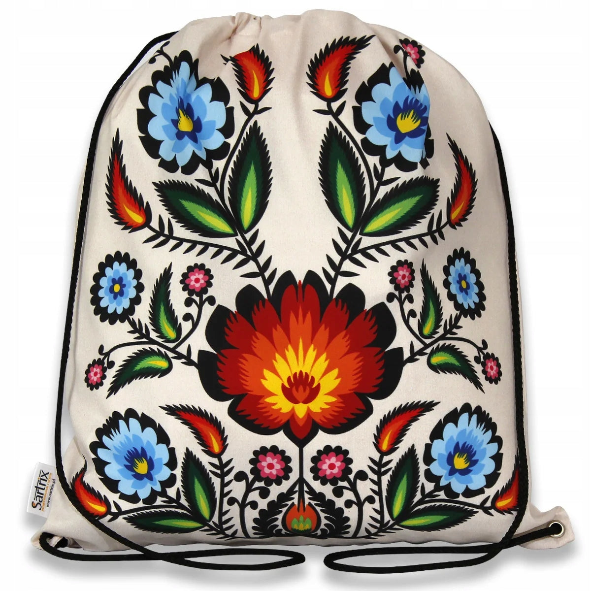Backpack / bag folk Łowicz impregnated flowers blue cut-out beige