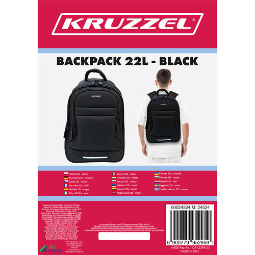 Backpack black 22L Oxford 600D, ergonomic shoulder straps Manufacturer code 24524