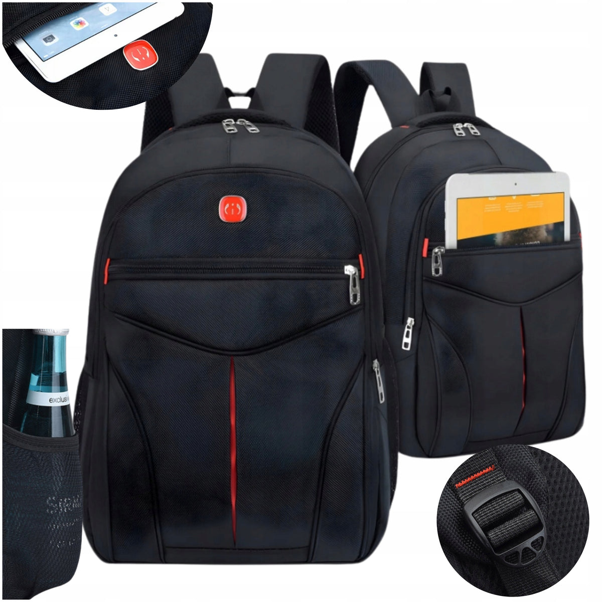 Backpack black women's urban sports unisex large A4 waterproof
