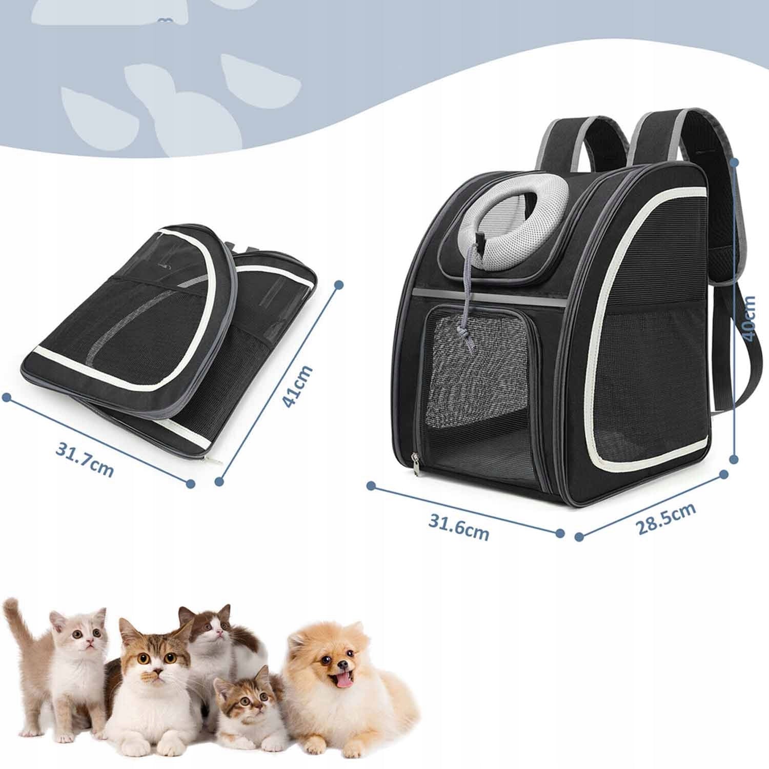 Backpack cat dog transporter plastic shades blackwith mesh roomy Product depth 31.6 cm