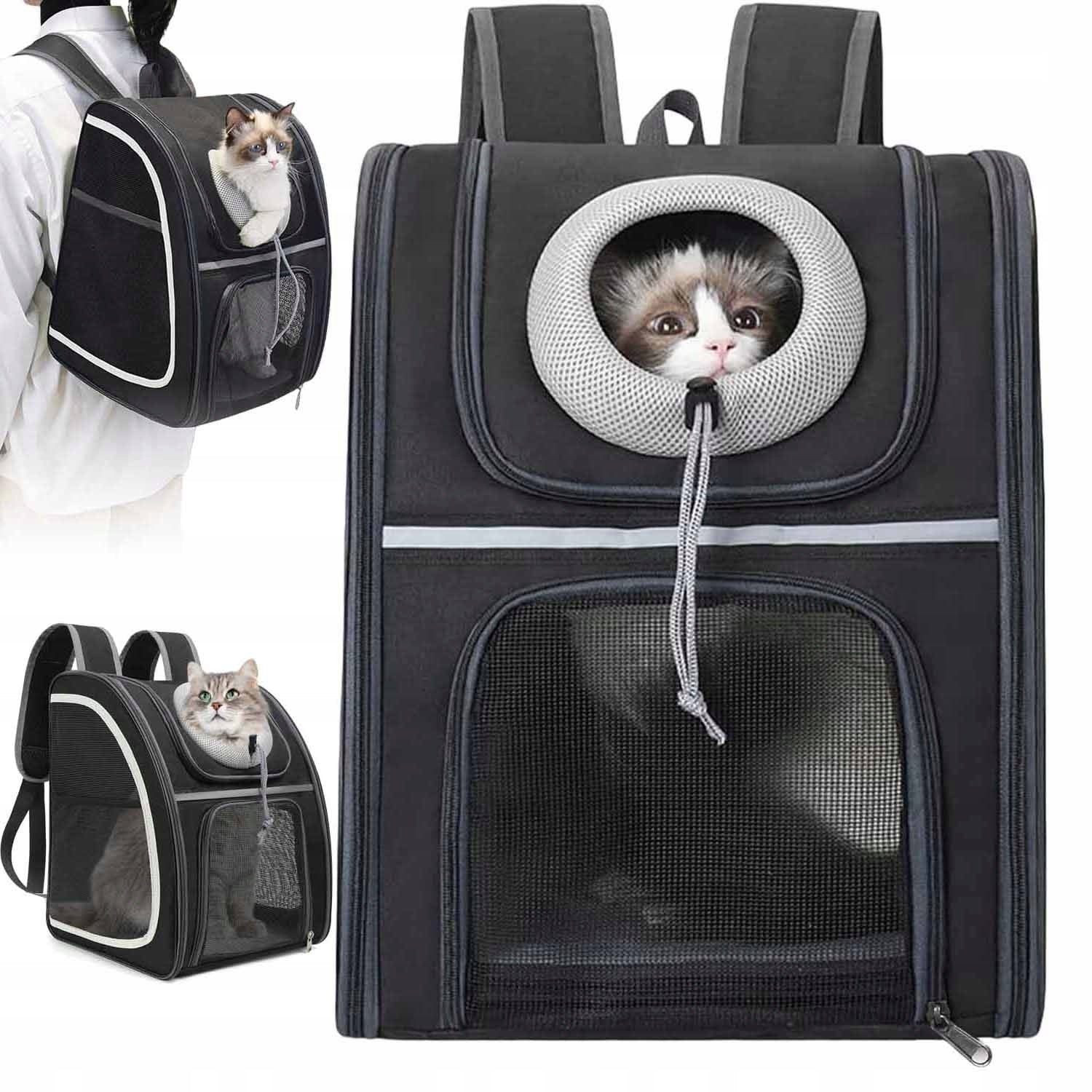 Backpack cat dog transporter plastic shades blackwith mesh roomy