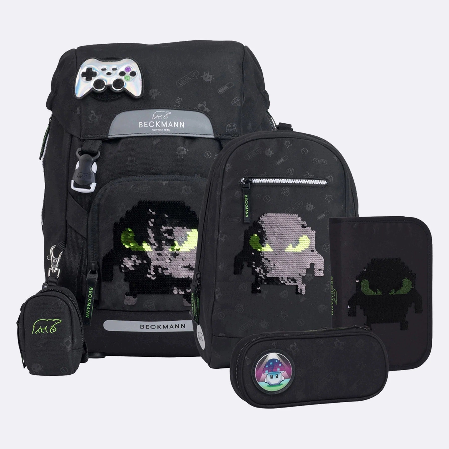 Backpack, ergonomic backpack, classic set of 6 elements, PIXEL