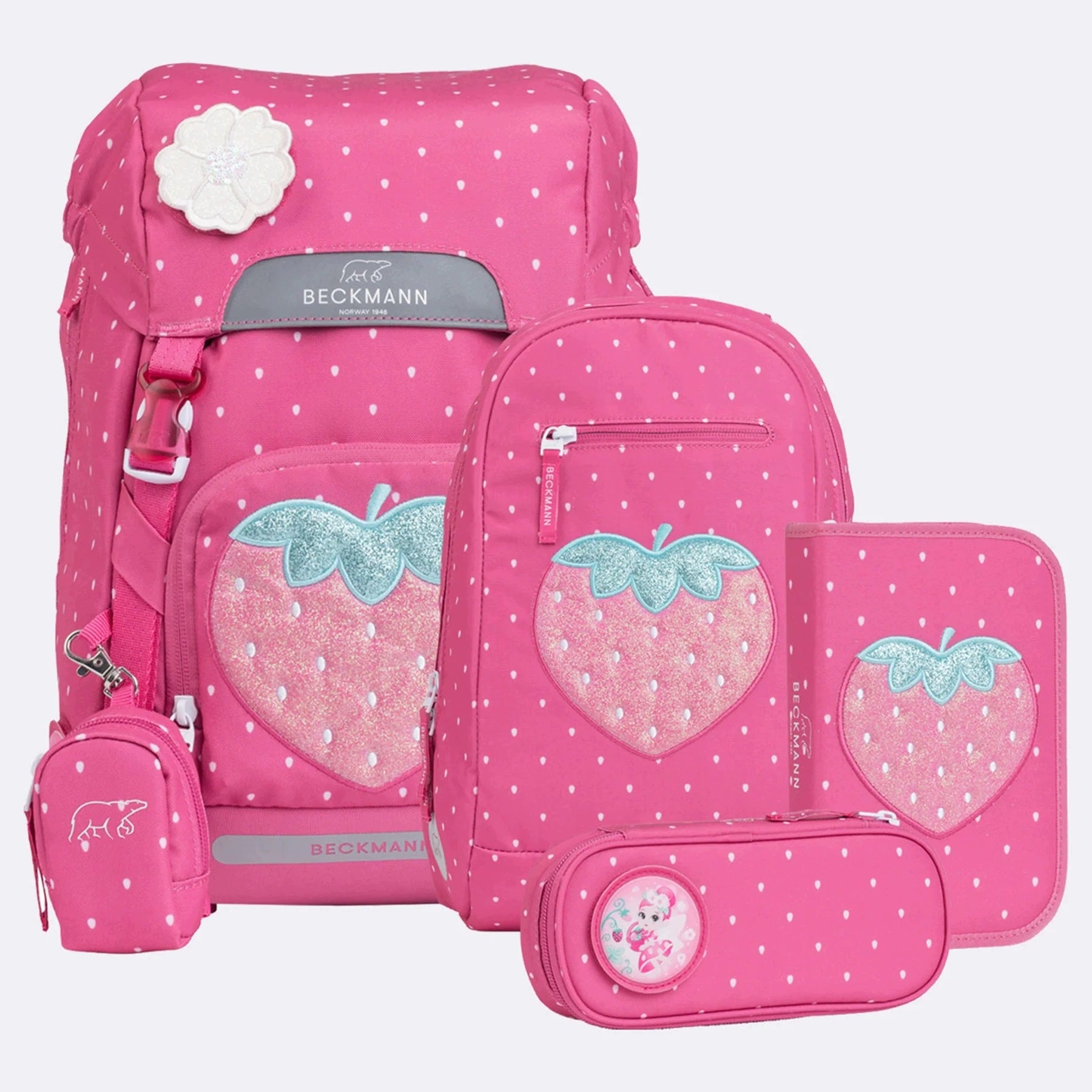 Backpack, ergonomic backpack, classic set of 6 elements, STRAWBERRY