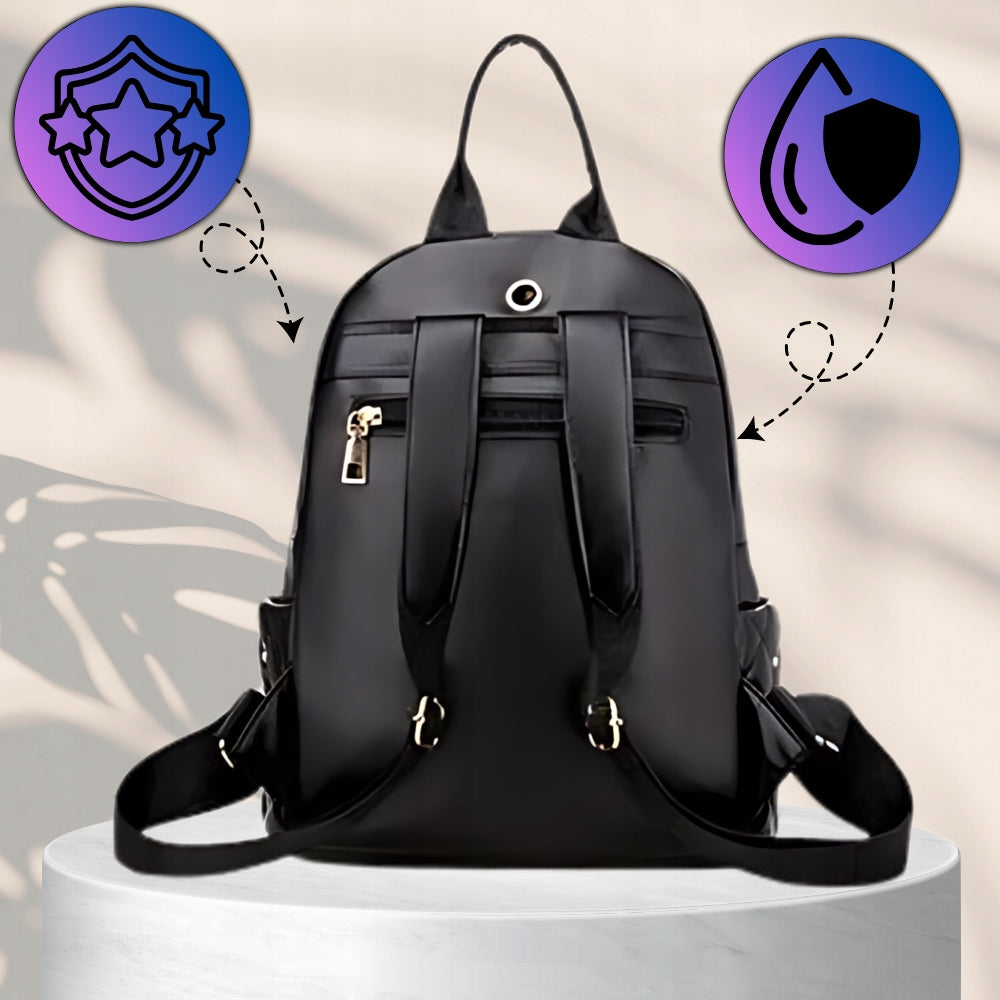 Backpack fashionable quilted women's school leather roomy black elegant Brand EdiBazzar