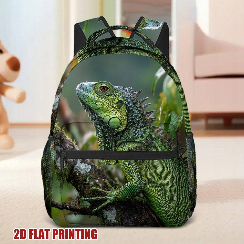 Backpack for Casual Use - Vibrant Green Iguana 2D Flat Print