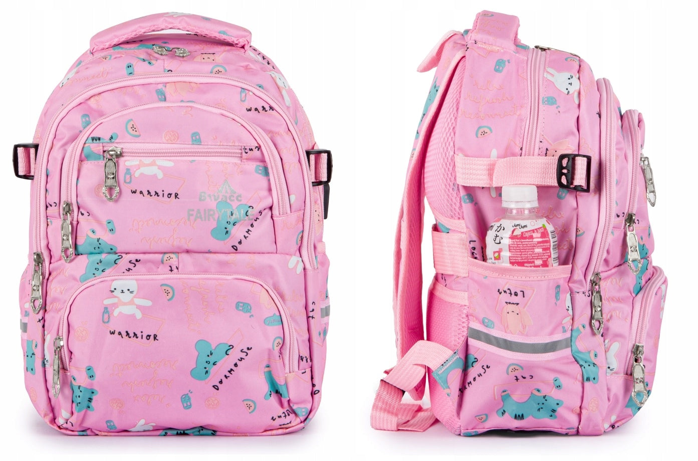 Backpack for Girls Pink in Kittens Multi-Chamber Reflectors Solid Durable Brand Bivacc