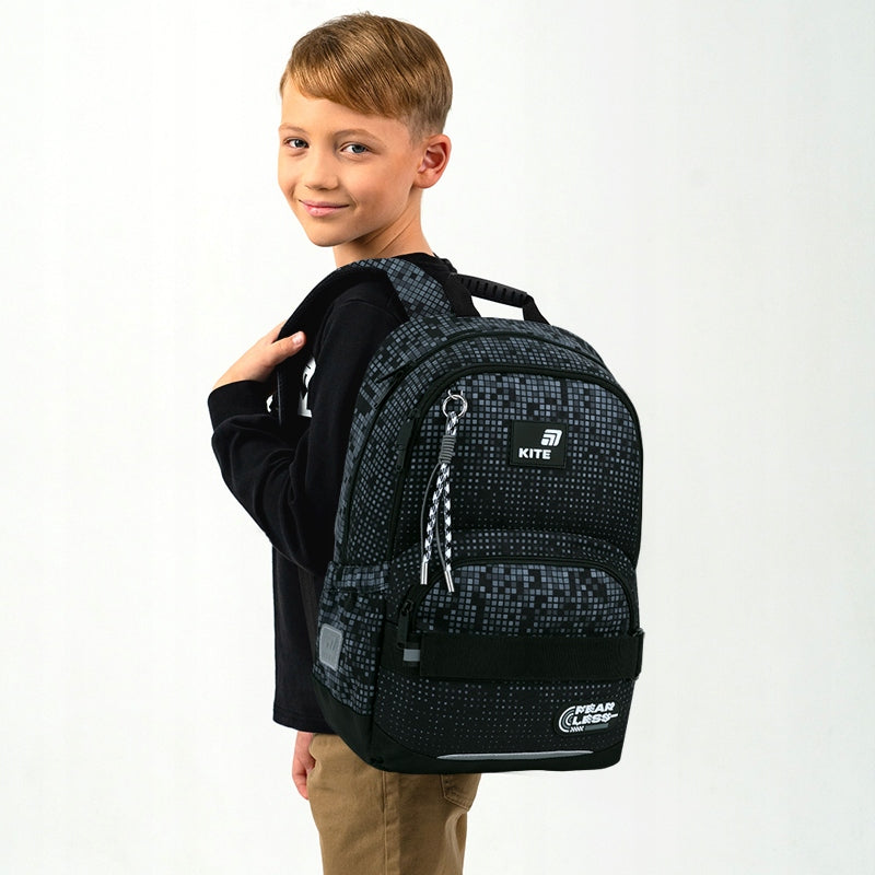 Backpack for boys to school class 1-6 black with reinforced bottom Kite Packaging status original