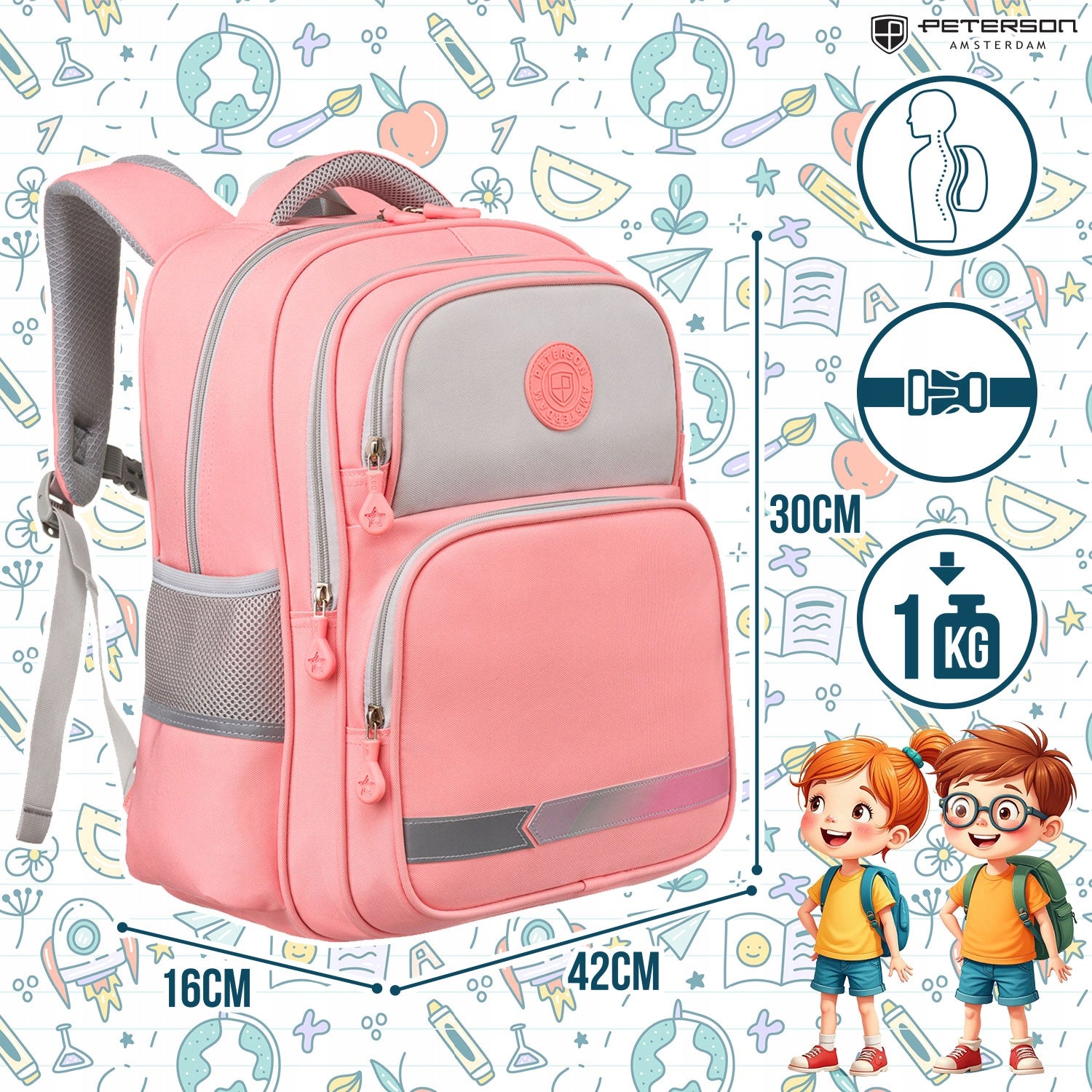 Backpack for girls preschool PETERSON backpack roomy practical Packaging status original