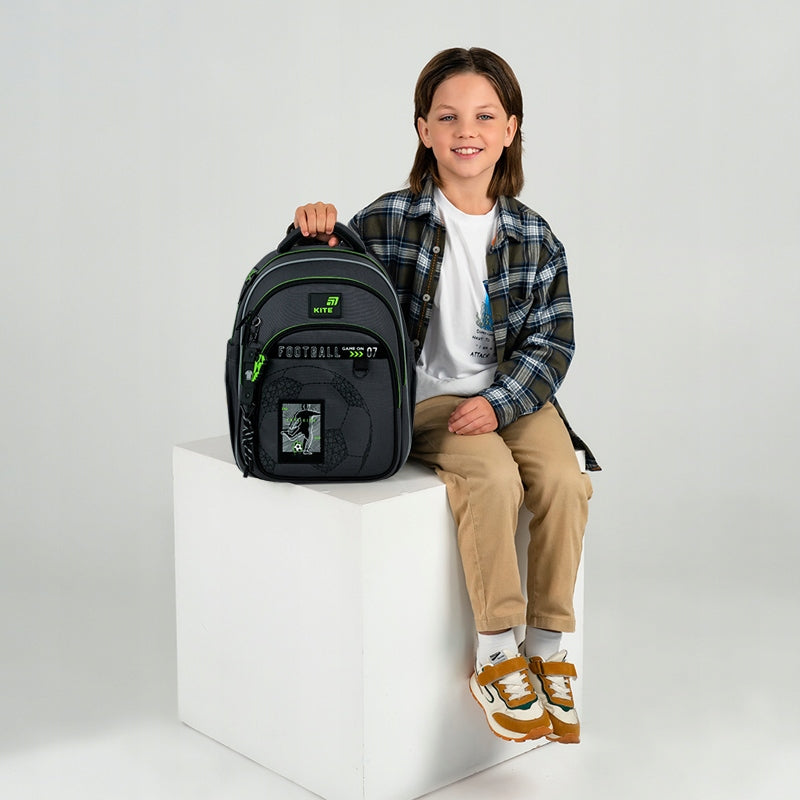 Backpack for school for boys 1-3 orthopedic class football grey Kite Packaging status original