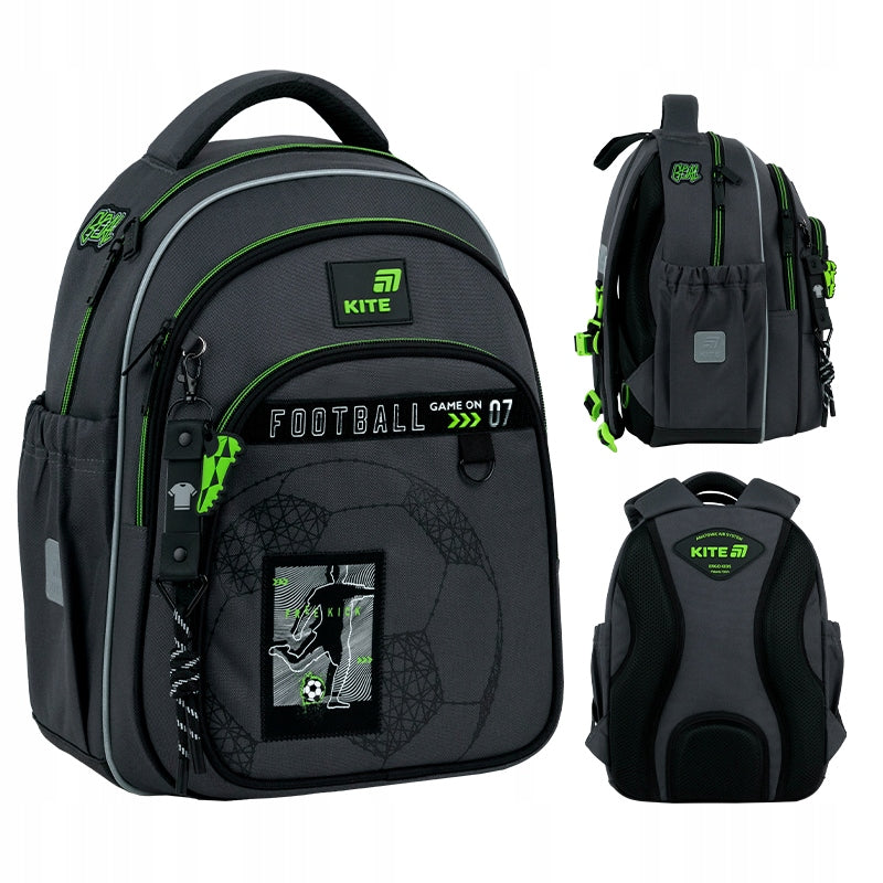 Backpack for school for boys 1-3 orthopedic class football grey Kite