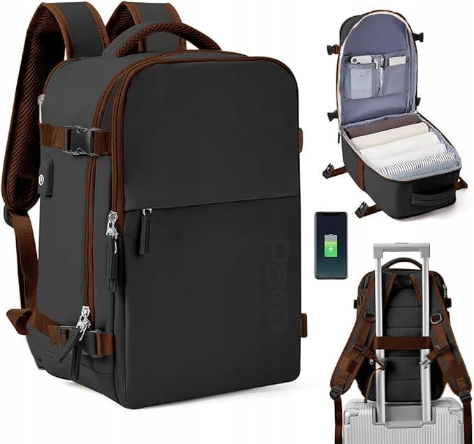Backpack hand luggage 40 x 20 x 25 black-brown (T140)