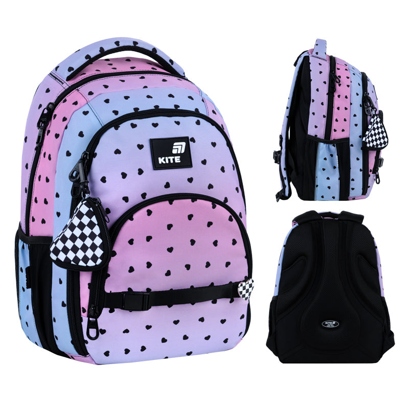 Backpack so school for girls 9-12 years pink with dots wallet Kite