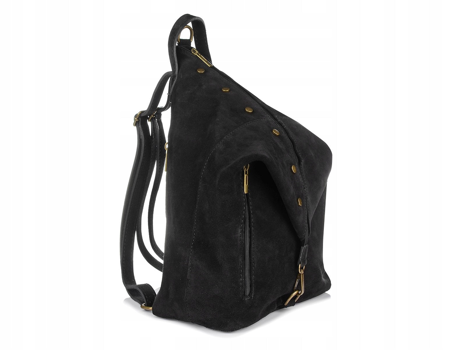 Backpack suede leather stylish Italian backpack genuine leather women black