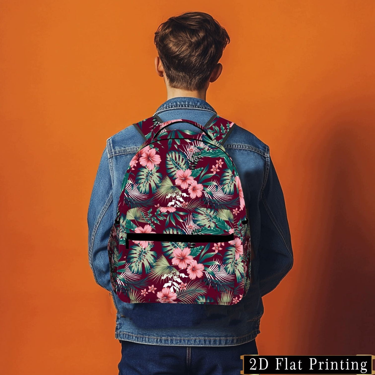 Backpack with 2D Floral Print, Student Bag, Zipper Closure, Hand Washable, Laptop Bag