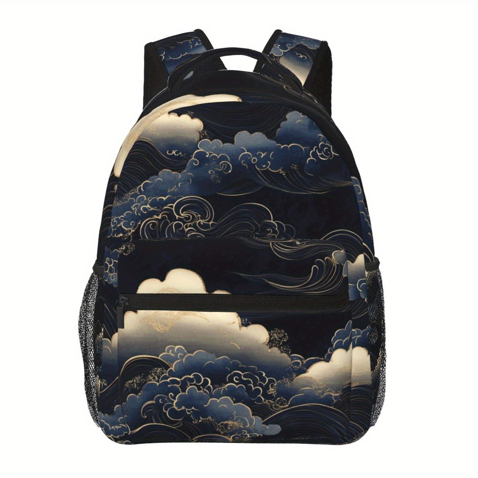 Backpack with Auspicious Cloud Print, Waist Protection, for Campus Travel and Laptops