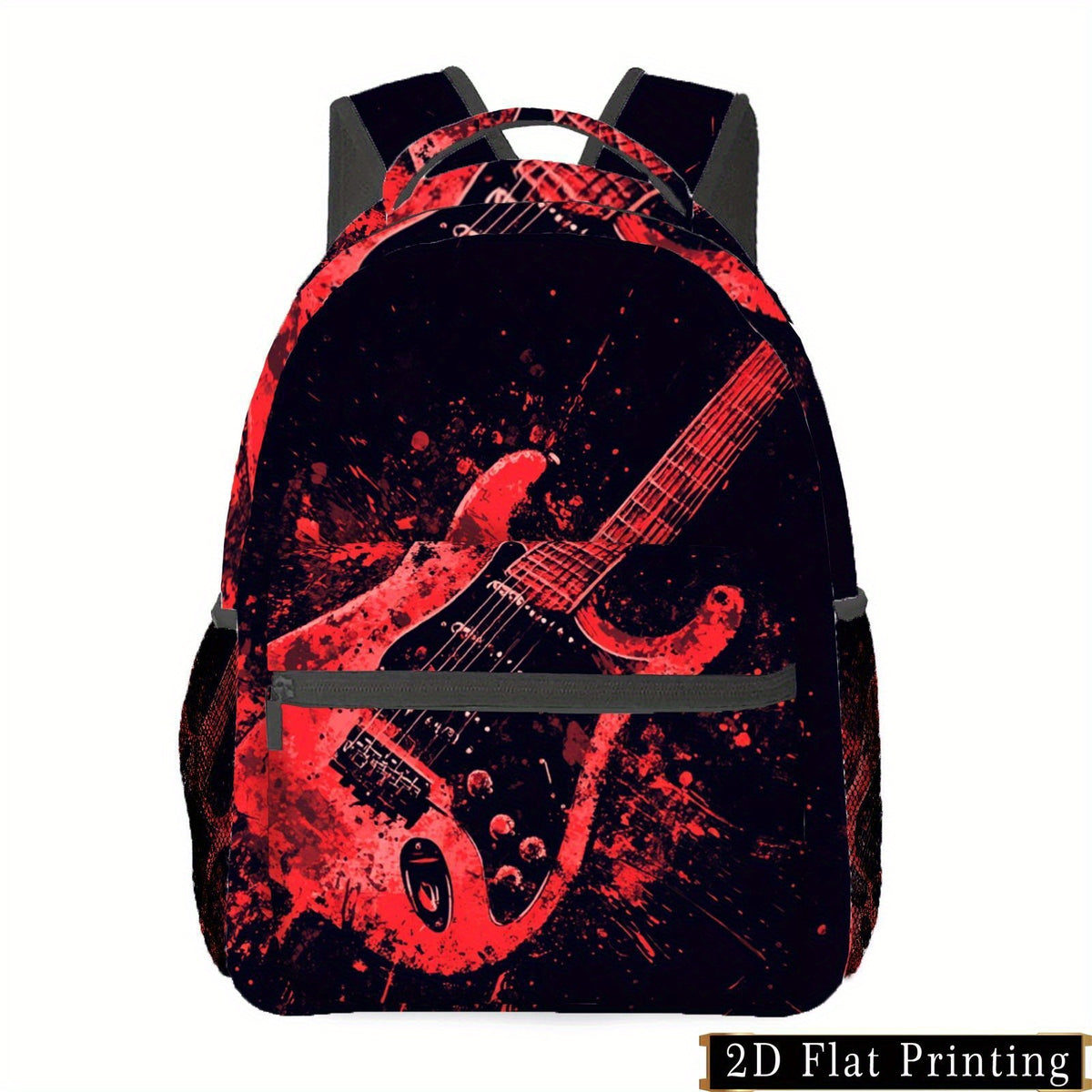Backpack with Electric Guitar Print, Waist Protection, Large Capacity Compartment