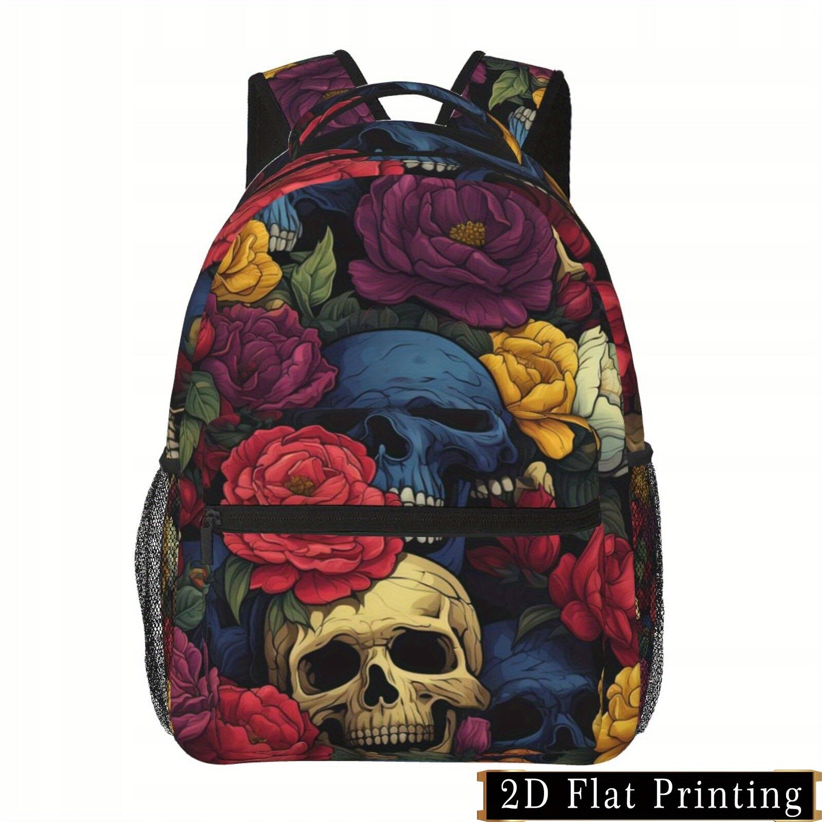 Backpack with Floral Skull Print for Campus and Travel