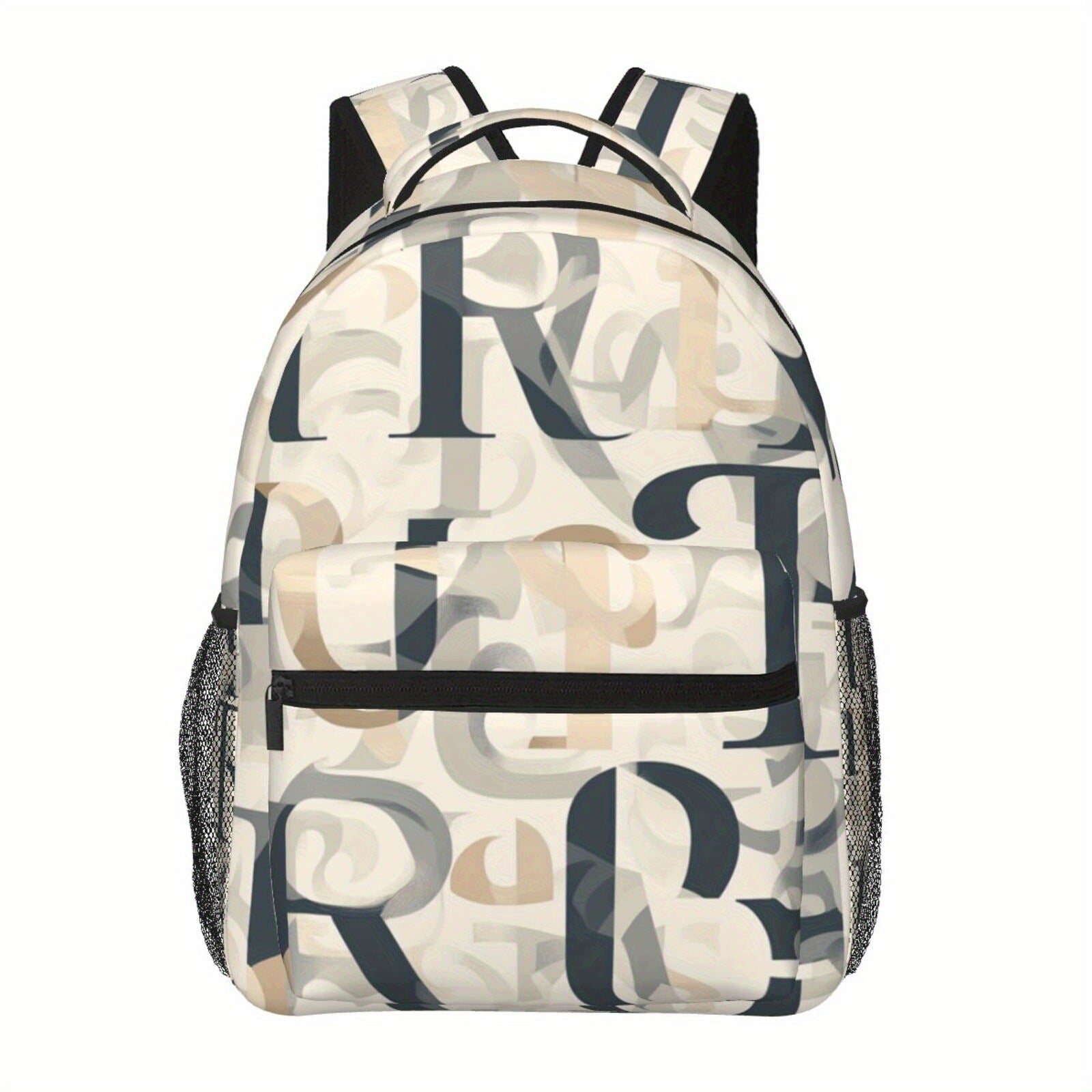 Backpack with Full-Color Alphabet Print, Lightweight, Tablet Compartment