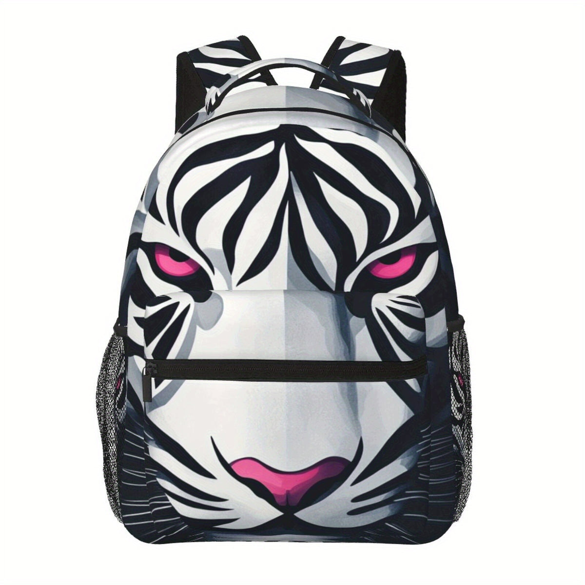 Backpack with Full Color White Tiger Face Design, Lightweight, Tablet Compartment