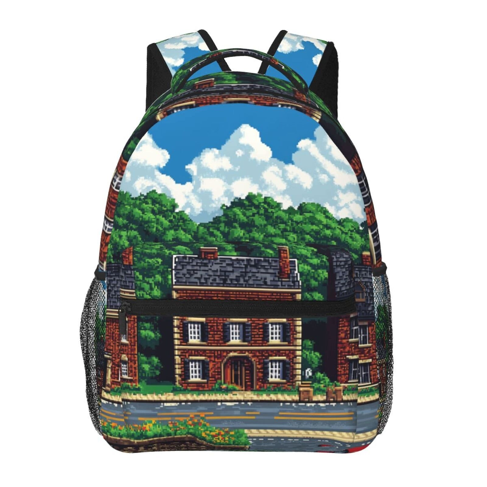 Backpack with Game Scene Print, Polyester, Lightweight, Zipper Closure, School
