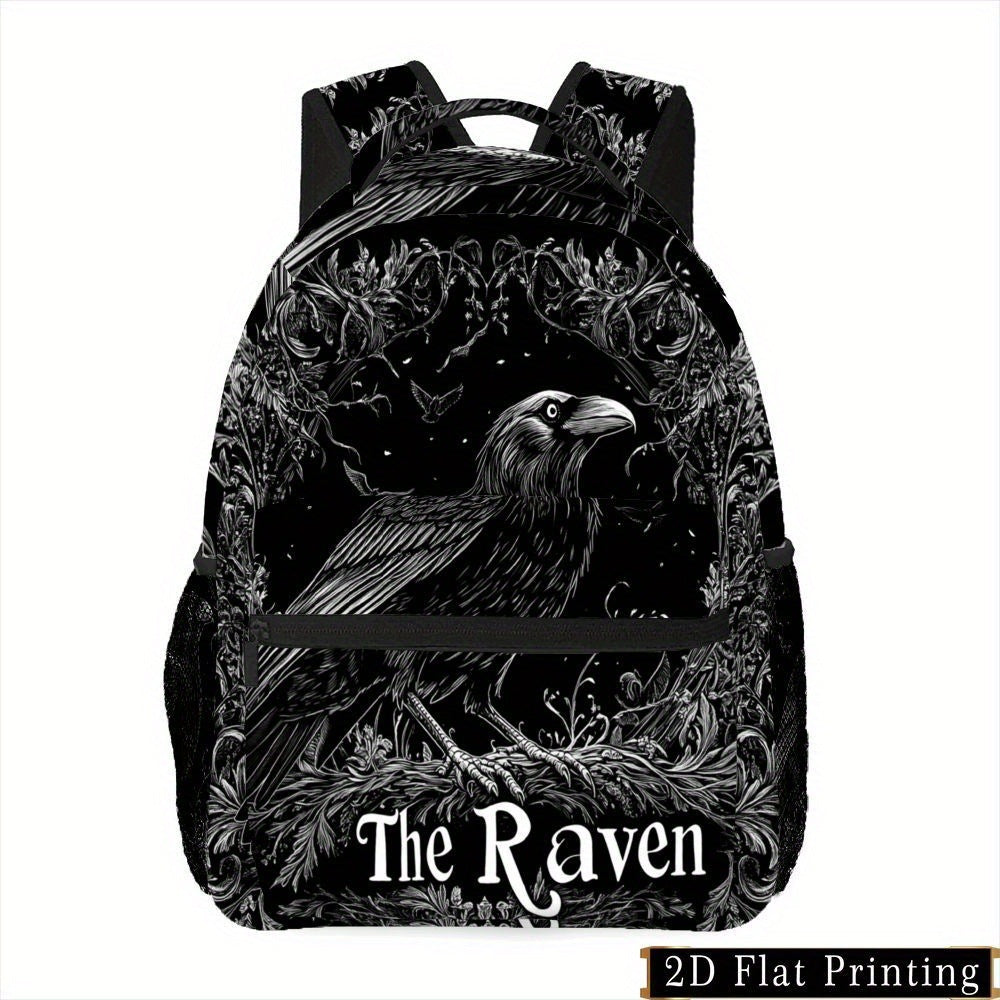 Backpack with Gothic Raven Print for College and Travel