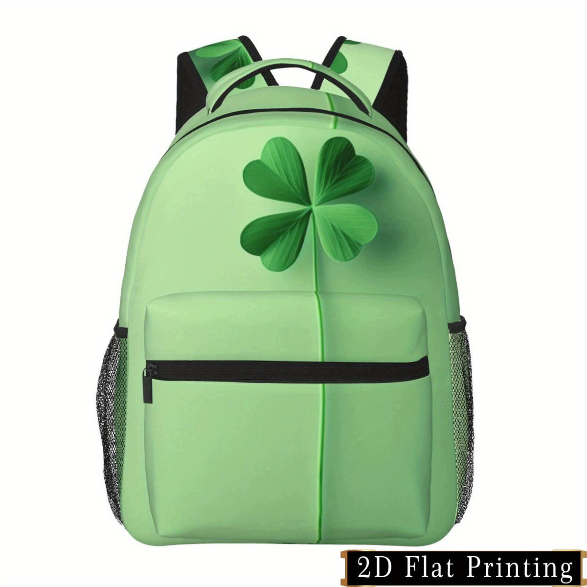 Backpack with Green Clover Print, Waist Protection, Large Capacity Compartment