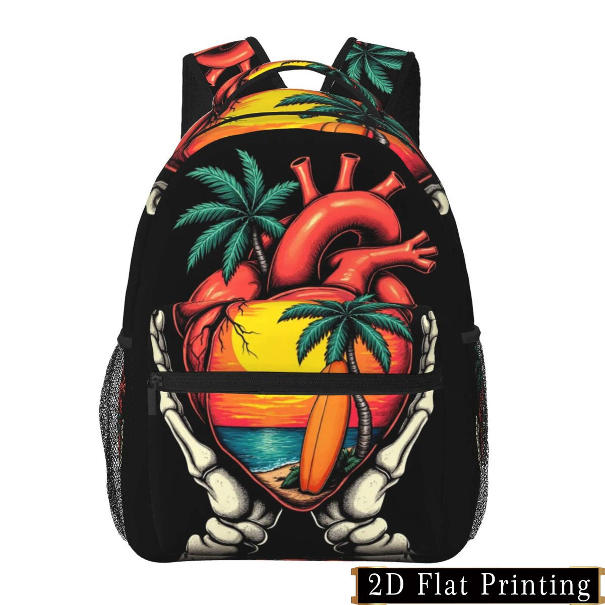 Backpack with Heart Print, Large Capacity, Multi-Compartment, Adjustable Strap